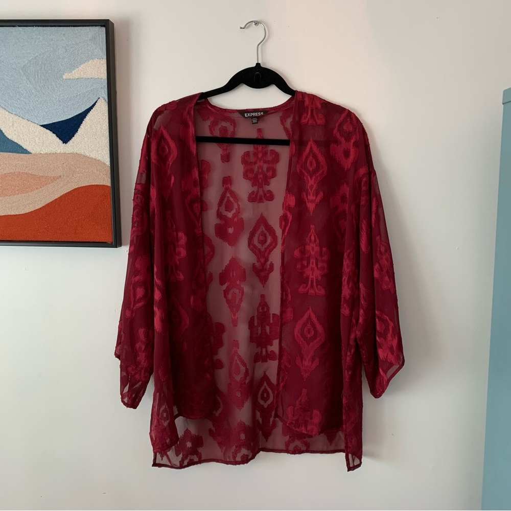 EXPRESS Sheer Burgundy One Size Cardigan